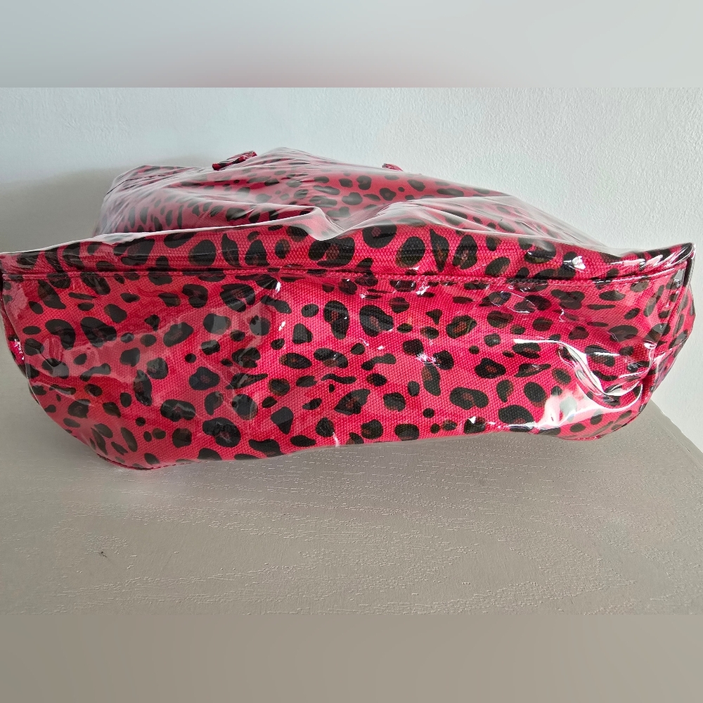 Red Leopard Print Tote Bag with Clear Vinyl Overlay - Picture 8 of 11